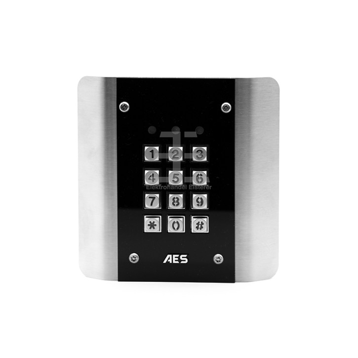 AESKP Codetastatur mit 3 Relais, Edelstahl + schwarze Plexiglasfront, Aufputz