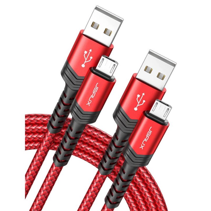 Micro USB Kabel 2Meter 2er Pack Rot, hochfeste Nylonumhüllung